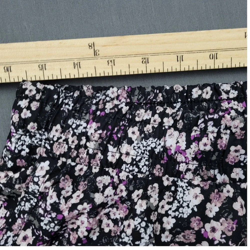 RBX‎ Womens Floral Active Shorts Black Purple White Size Medium Drawstring Liner